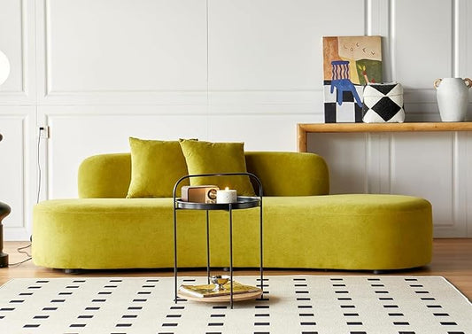 90" Curved Sofa with Throw Pillows, 4 Seater Luxury Velvet Couch with Half Moon Design and High-Density Foam, Ideal for Modern Living Room, Office & Apartment, Olive Green