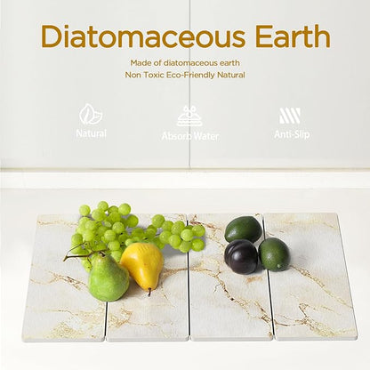 Stone Drying Mat for Kitchen Counter, White with Gold Veins Stone Dish Drying Mat - Diatomite Water Absorbing Drying Stone for Kitchen Counter Mat, Quick Dry Stone Mat Kitchen for Cups Dishes Bottles.