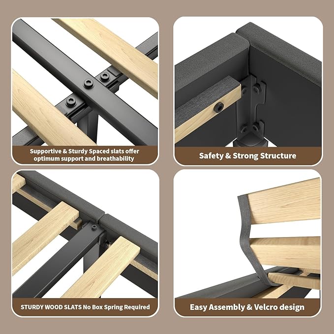 Queen Size Bed Frame with Headboard, upholstered Bed Frame Queen Size, Teddy Soft Boucle Fabric, Soft Cloud Marshmallow Shape Upholstered Headboard, No Box Spring Needed, Noise Free (Grey)