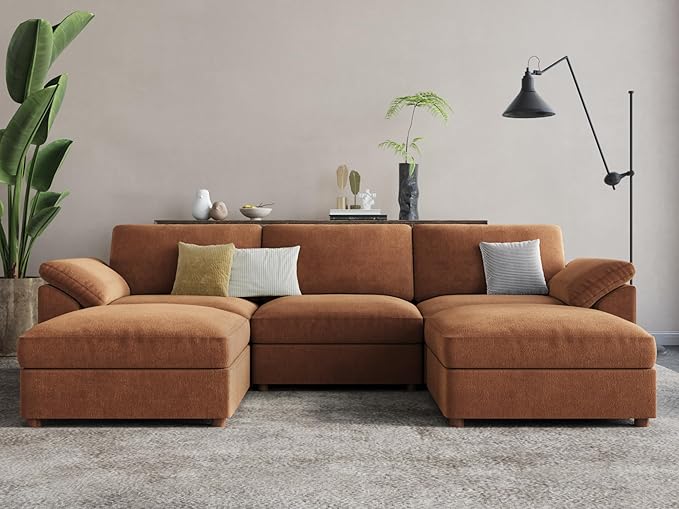 EASE MOOSE Oversized Modular Sectional Couch,Deep Seat L Shape Sectional Couch,Comfty Chenille Modular Sofa for Living Room, Removable Cover,Light Gray