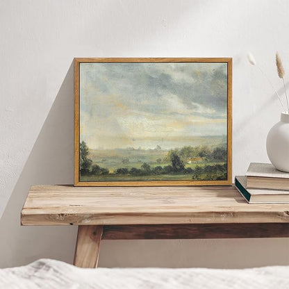 KBKBART Framed Vintage Landscape Wall Art Prints, Retro Green Forest Valley Nature Wilderness Illustrations Canvas Painting, Farmhouse Decor Wall Art Ready To Hang for Bedroom, Living Room, Bathroom,