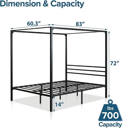 ZINUS Patricia Black Metal Canopy Platform Bed Frame, Mattress Foundation with Steel Slat Support, No Box Spring Needed, Easy Assembly, Queen