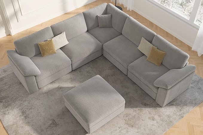 EASE MOOSE Oversized Sectional Modular Sofa,L Shape Sectional Couch with Ottoman,Deep Seat Cloud Couch for Living Room，Removable Cover