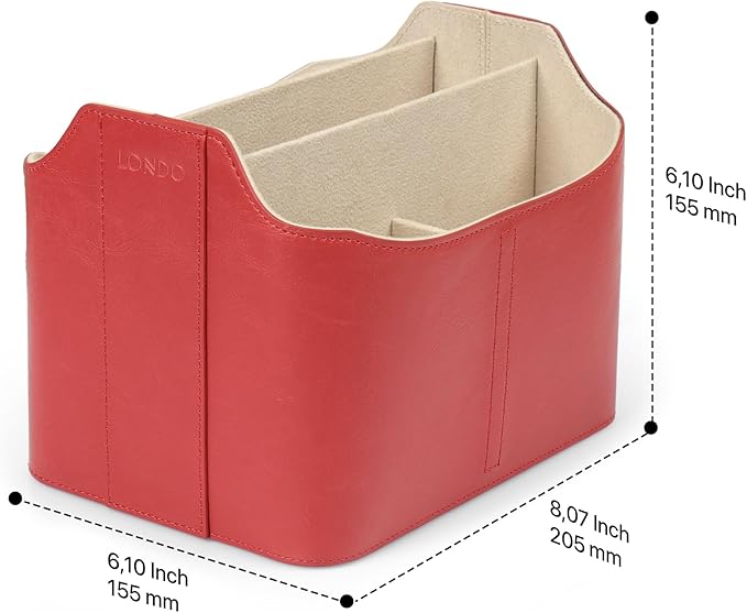 Londo PU Leather Remote Control Holder, Office Supplies Desk Organizer with Tablet Slot, Makeup Brush and Utensils Cube, Large Capacity Desk Caddy with 5 Compartments