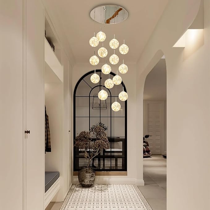 15-Light Foyer Chandeliers for High Ceilings LED Staircase Chandelier Large Chandeliers for High Ceilings, Entryway Modern Lighting Fixture Villas and Stairs, Adjustable Length 23" W x100 H,75W