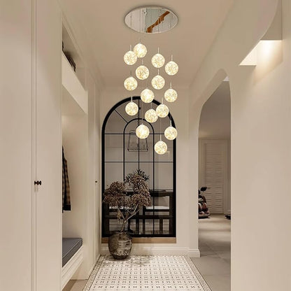 15-Light Foyer Chandeliers for High Ceilings LED Staircase Chandelier Large Chandeliers for High Ceilings, Entryway Modern Lighting Fixture Villas and Stairs, Adjustable Length 23" W x100 H,75W