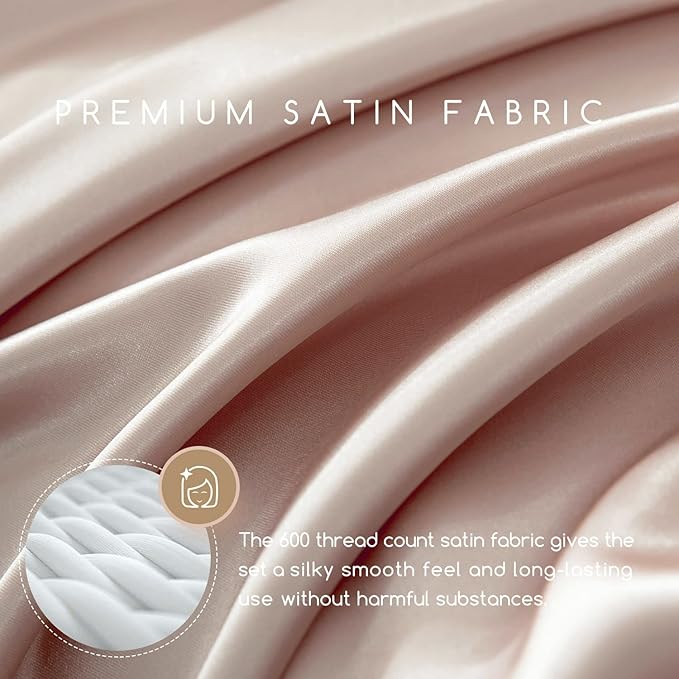 MR&HM Satin Bed Sheets, Twin Size Sheets Set, 3 Pcs Silky Bedding Set with 15 Inches Deep Pocket for Mattress (Twin, Champagne)