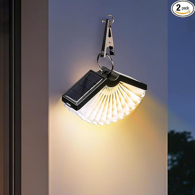 2 pcs Solar Fan-Shaped Clip Hanging Light Outdoor Courtyard Landscape Decoration Hanging Light Atmosphere Night Light Suitable for Outdoor Staircase Step Garden Courtyard Terrace Railing Decoration