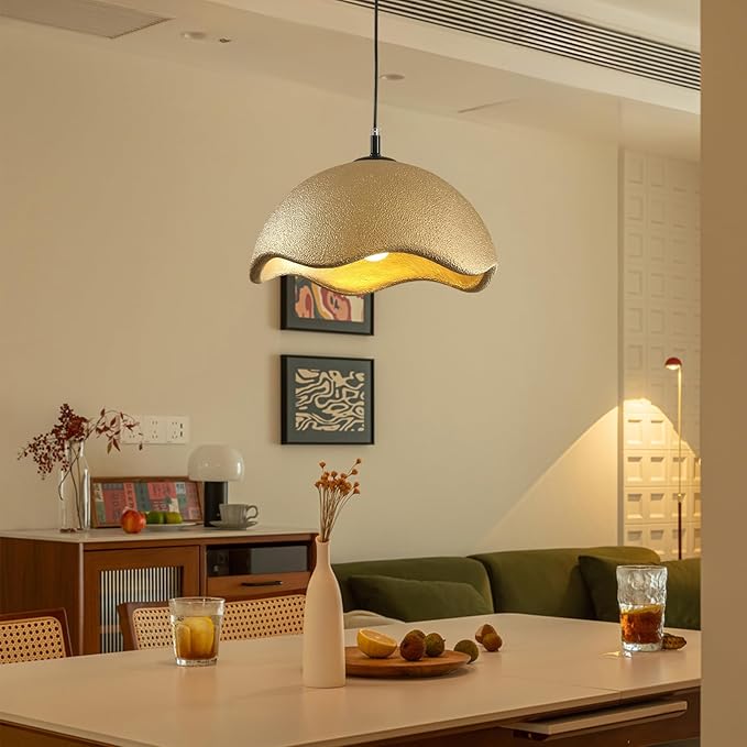 JAYMP 40cm Modern Pendant Light for Dining Room Kitchen Island Light Hanging Lamp E26 Base Japanese Wabi-Sabi Style Bird Nest Shape Lighting Fixture,1 Pack(Matte Gold,D Shape, 40cm/15.7inch)