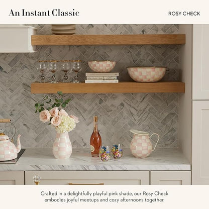 MACKENZIE-CHILDS Tall Enamel Vase, Unique Flower Vase, Bouquet Vase Decor for Living Room, Pink-and-White Rosy Check