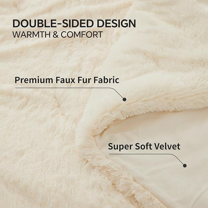 BEDELITE White Fluffy Comforter Set Twin Size, Fuzzy Faux Fur Comforter Bedding Set, 2Pieces Soft Warm Shaggy Bed Set (1 Comforter & 1 Pillowcase) as Gifts for Women