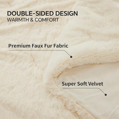 BEDELITE White Fluffy Comforter Set King Size, Fuzzy Faux Fur Comforter Bedding Set, 3Pieces Soft Warm Shaggy Bed Set (1 Comforter & 2 Pillowcases) as Gifts for Women