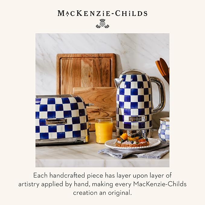 MACKENZIE-CHILDS Electric Kettle, Stainless-Steel Appliances Kettle, Blue-and-White Royal Check
