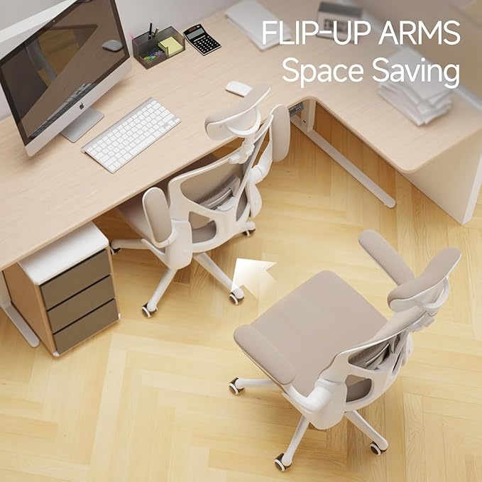 Ergonomic Office Chair with Adjustable Lumbar Support & Flip-Up Armrests - High Back  Desk Chair with Thickened Seat Cushion, Rolling Wheels for Home/Office Study Work