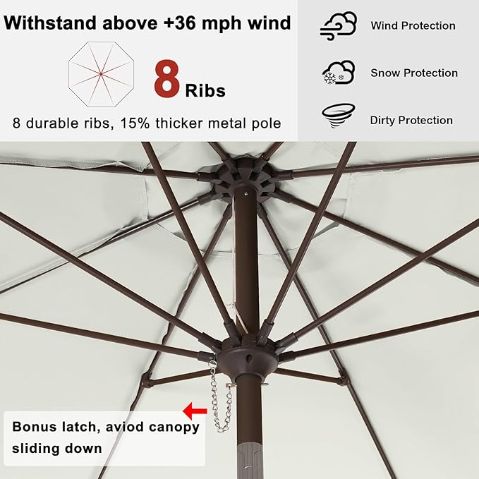 ABCCANOPY 11ft Scalloped Patio Umbrella, Outdoor Table Umbrella with Tilt and Crank, Fiberglass Ribs Deck Umbrella for Patio, Pool, Garden, Picnic (Light Beige)