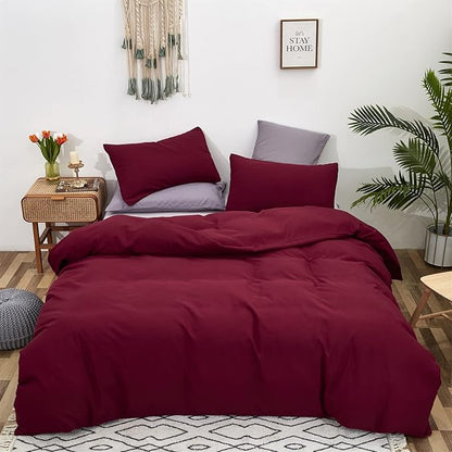 CLOTHKNOW Burgundy Queen Comforer Set 3Pcs Dark Red Bedding Comforer Sets Fluffy Comforter Queen Soft All Season Bedding Sets with 2 x Pillow Cases
