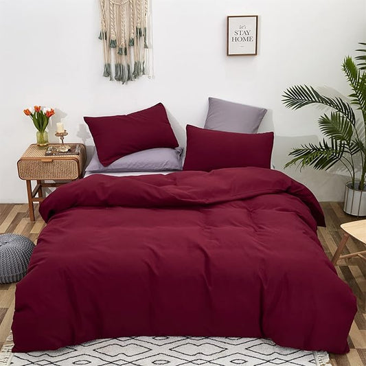 CLOTHKNOW Burgundy Full Size Comforer Sets Wine Red Bedding Comforer Sets Dark Red Comforter Full Soft All Season Bedding Sets with 2 x Pillowcases
