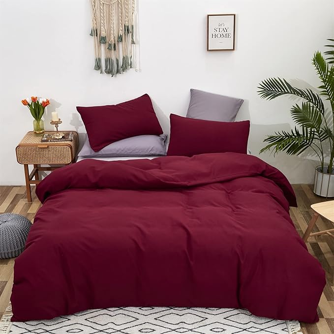 CLOTHKNOW Burgundy Comforer Set California King Wine Red Bedding Comforer Sets Fluffy Dark Red Comforter Soft All Season Bedding Sets with 2 x Pillowcases