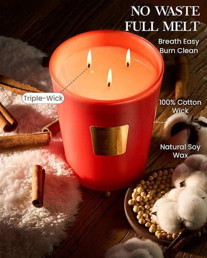 M&SENSE Apple Cinnamon Scented Candle 35oz 150H Burn Time Long Lasting, 3-Wick Natural Aromatherapy Candle Highly Scented, Home Fragrance Thanksgiving Christmas Gifts