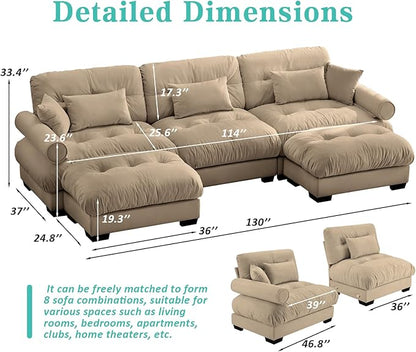 SoarFlash Sectional Sofa Couch, U Shaped Modern Sofa with Solid Wood Legs, Couches Sofas for Living Room Apartment, Comfortable Small Couches for Apartment, Brown