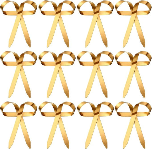 12 Pcs 2025 Metal Christmas Bow Ornaments for Christmas Tree Garland Wreath Bulk Bow with Clip Ornament Vintage Indoor Outdoor Home Xmas Party Decorations, 4 x 5 Inches (Gold)
