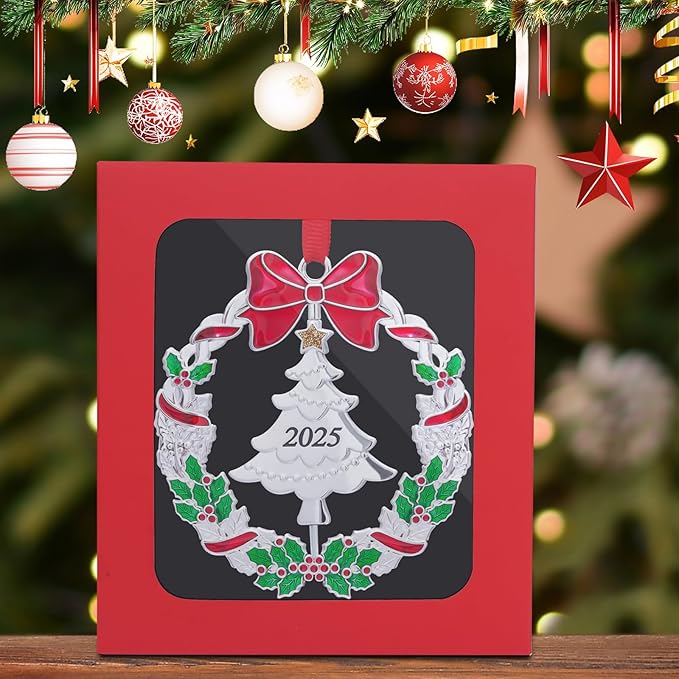 Christmas Ornaments, Metal Christmas Tree Ornaments Dated 2025 Silver Rotatable Funny Christmas Ornaments Decorative Keepsake Tree Decoration
