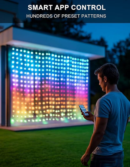 Dazzle Bright Smart Curtain Lights, 400 LED 6.6FT x 6.6FT Color Changing Halloween Christmas Lights with Remote & APP, Dynamic DIY Fairy Hanging String Lights for Indoor Outdoor Bedroom Decorations