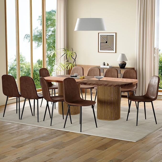 Dining Table Set for 10,Large 79" Rectangular Kitchen Table Set for 10 with Cushioned Chairs,Modern Mid-Century Wood Dining Room Table Set for 10,Ideal for Dining & Gatherings