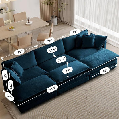 SoarFlash Chenille Sectional Sofa, Comfy Modular Coush Sofa with Ottoman, Modern 3 Seat Recliner Deep Seat Sofa Set for Living Room,Deep Blue