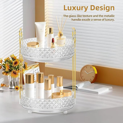 360 Rotating Rotating Makeup Organizer for Vanity, 3 Tier Perfume Skincare Organizers and Storage for Bathroom Countertop, Clear Spinning Counter Cosmetic Holder for Dresser,Clear
