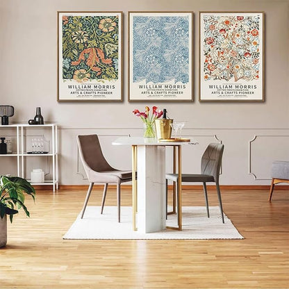 ILLBDR William Morris Framed Wall Art Vintage Aesthetic Canvas Wall Art Set of 3 Colorful Floral Prints Botanical Artwork Modern Gallery Pictures Decor for Bedroom Living Room 16x24 Inch