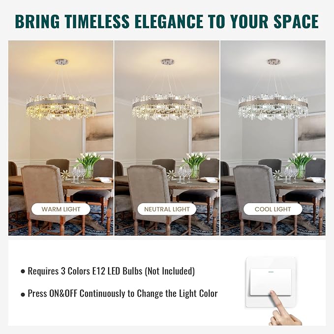 Siljoy 39.4'' Modern Crystal Chandelier, Luxury Large Nickel 2-Tiers Raindrop Chandelier, Adjustable Flush Mount Pendant Ceiling Light for Living Dining Room Foyer Entryway E12 x 20
