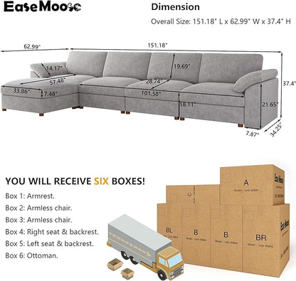 EASE MOOSE Extra Large Modular Sectional Sofa, Modern Oversized L Shape Sectional Couch,Comfty Deep Seat Chenille Modular Sofa with Ottoman, Light Gray