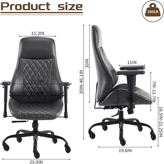 YFO Home Office Chair High Back Office Rubber Chair Casters Ergonomic Computer Chair with Lumbar Support Adjustable Height Rolling Swivel Chair Executive Task Armrests, Black PU