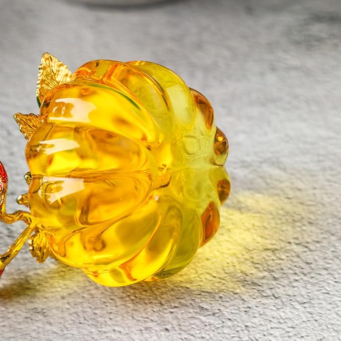 HDCRYSTALGIFTS Fall Decor Glass Pumpkin Figurine Hand Blown Glass Pumpkin Table Accent for Fall Harvest & Thanksgiving Decorating Collectibles