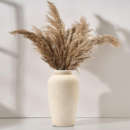 Large Ceramic Rustic Vase, 11 inch Minimalist Decorative Farmhouse Tall Vase for Home Decor, Living Room, Shelf Decor, Enterway, Wedding, Table Decoration, White