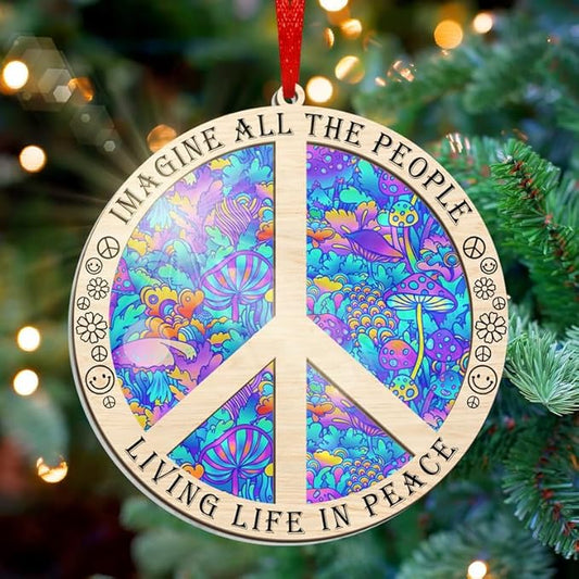 Christmas Hippie Gifts for Women Men - Suncatcher Christmas Ornaments 2025 - Hippie Ornaments Boho Decor Gifts for Friends Family, Peace Sign Ornament Gift Ideas for Xmas Decorations