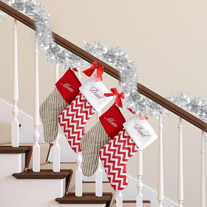 33FT Silver Tinsel Christmas Garland Metallic Twist Shiny Garland for Christmas Tree Decorations, Xmas Holiday Hanging Garland for Home Indoor Outdoor Party Supplies Decor