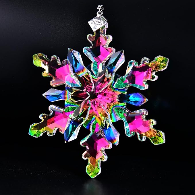 2025 Annual Edition Snowflake Crystal Christmas Ornaments,Christmas Tree Ornaments Crystal Sun Catcher Home Hanging Decor(25-Dreamy Pink)