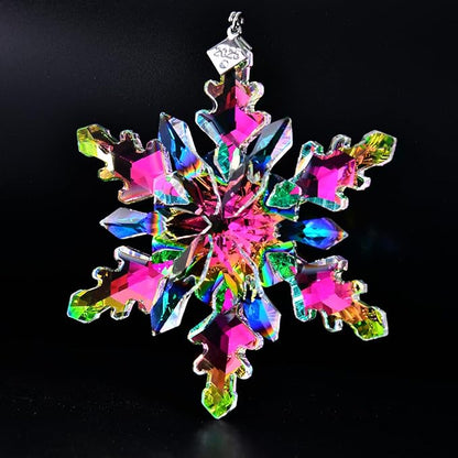 2025 Annual Edition Snowflake Crystal Christmas Ornaments,Christmas Tree Ornaments Crystal Sun Catcher Home Hanging Decor(25-Dreamy Pink)