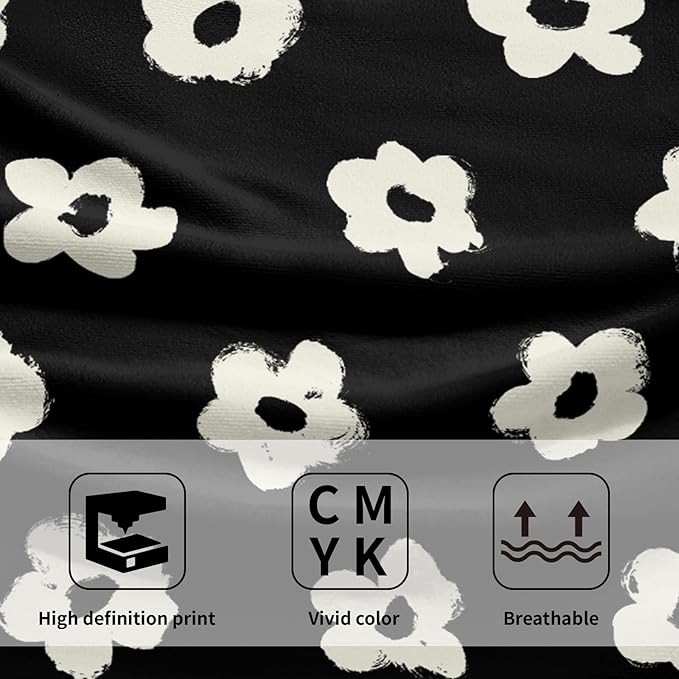 Modern Style Kitchen Towels Set of 2 Black Floral Dish Towels Quick Dry Microfiber