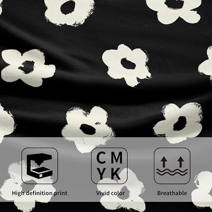 Modern Style Kitchen Towels Set of 2 Black Floral Dish Towels Quick Dry Microfiber