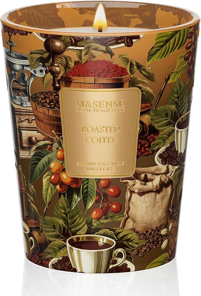 M&SENSE Roasted Coffee Scented Candle, Soy Natural Wax Fall Winter Candles, 14.1oz 60H Burn Time Slow Burning, Stress Relief Home Fragrance Housewarming Thanksgiving Christmas Gifts