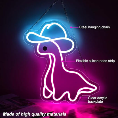 Cowboy Dinosaur Neon Sign, Dinosaur Wall Art, Personalized Gift, Kids Room Bedroom Decor, Neon Night Light