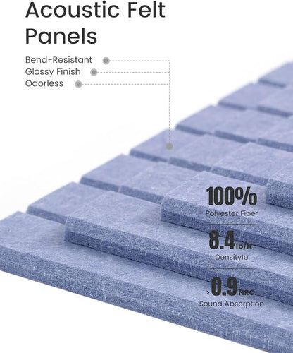 Bumusty Large Cork Board Alternative-47 x35 Felt Bulletin Board Tiles, with 30 Pushpins, 70 Adhesive Tabs, 12-Pack Slat Wall Paneling, Cork Boards for Office Push Pin Board Felt Board-Soft Periwinkle