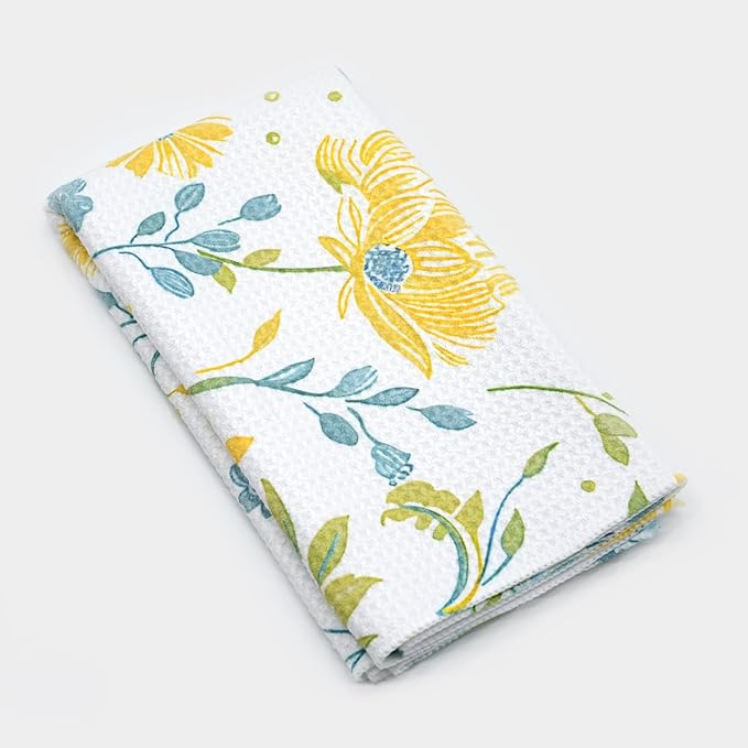Eunzel Kitchen Tea Towel Quick Dry Microfiber Dish Towels with Hanging Loop, Serene Meadow Blooms