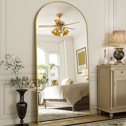78"x38" Arched Full Length Mirror with HD Real Glass, Aluminum Frame, Shatter-Resistant, Wall Mounted or Standing, Gold Floor Mirror for Bedroom & Dressing Room