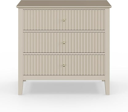 Large Beige Fluted 3 Drawer Dresser Set of 2, Chest of Drawers with Ball Bearing Slide Modern 30 inch Tall Wood Nightstand with Spacious Storage for Bedroom Hallway Living Room Entryway