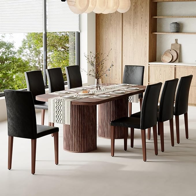 79" Dining Table Set for 8,Large Rectangular Dining Table Set for 8 with Cushioned Chairs,Modern Mid-Century Wood Dining Room Table Set for 8,Ideal for Dining & Gatherings (Walnut)