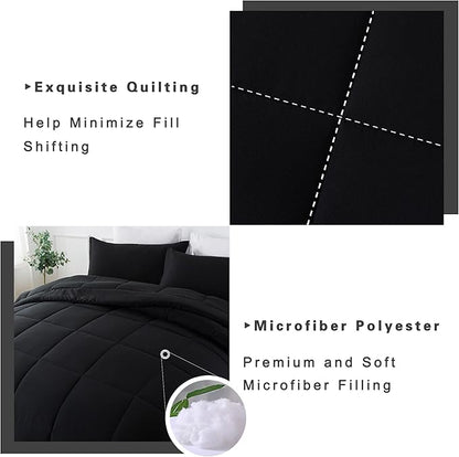DOWNCOOL King Size Comforter Set -All Season Bedding Comforters Sets with 2 Pillow Cases -3 Pieces Bed Set Down Alternative King Bedding Set -Black King Comforter Set(102"x90")